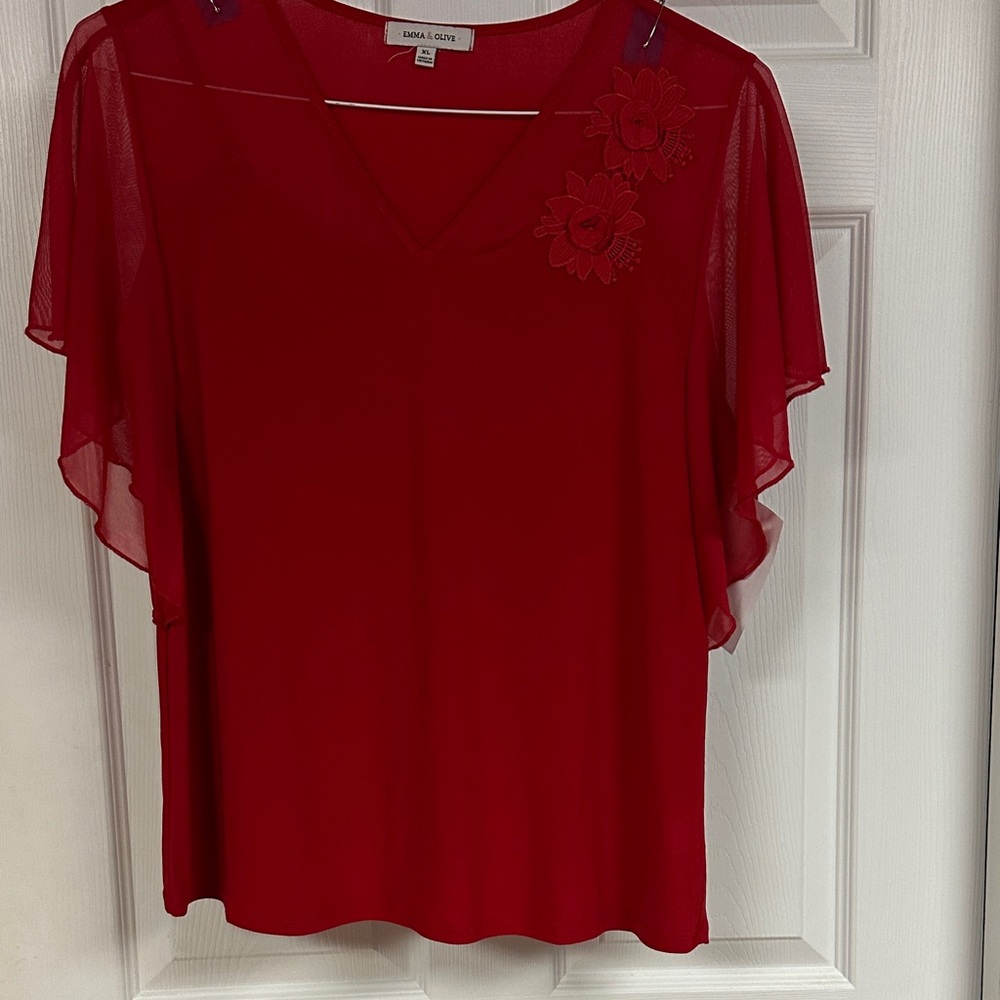 Elegant Red Floral Embroidered Blouse